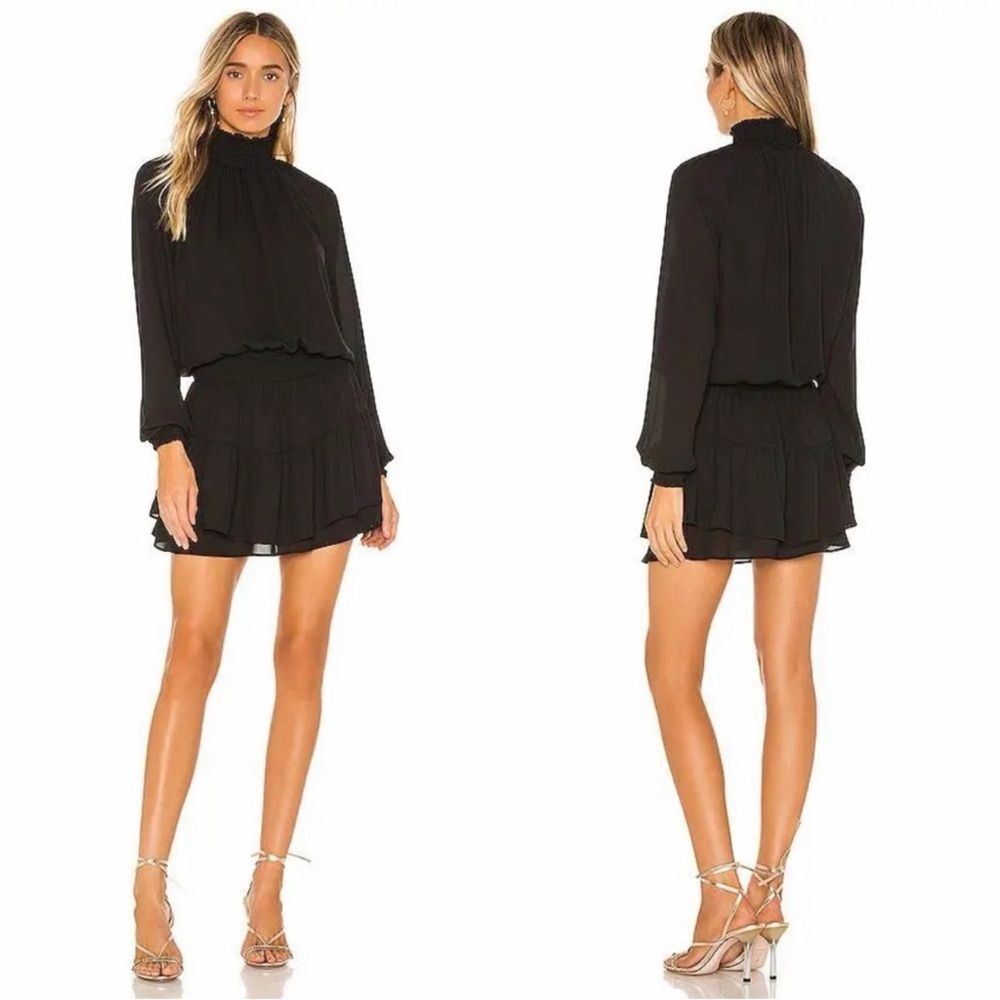NWT Amanda Uprichard Mini Black Dress Smocked Turtleneck Size S